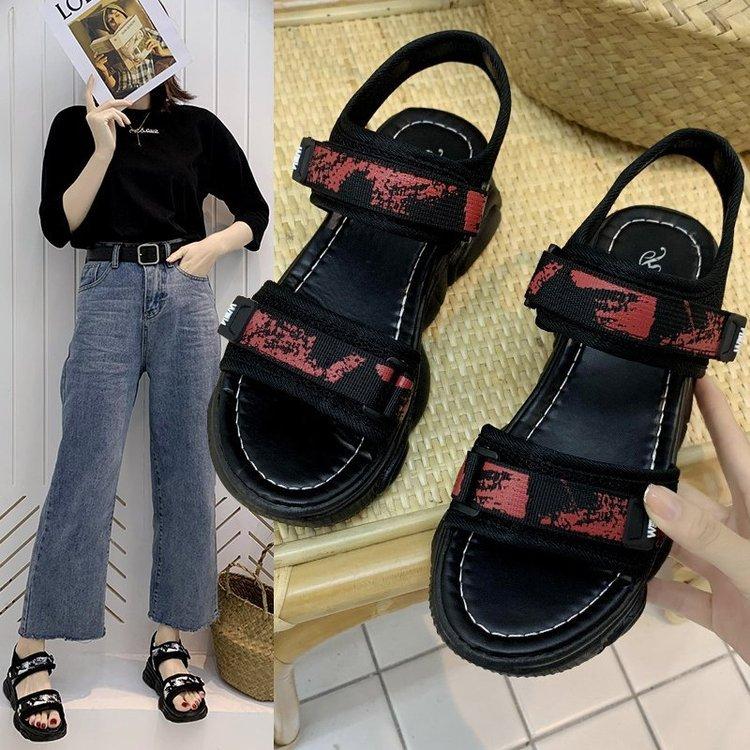 Women Open Toe Sandals Flats Spring/Summer Velcro Platform Mid Heel Open Toe Casual Sandals