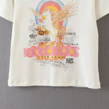 Oversized 90S T Shirt Rainbow White Horse Unicorn Cotton Short Sleeve T-shirt