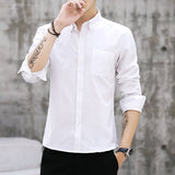 White Work Shirts Men's Casual Long-Sleeved Business Slim-Fit Pocket Shirt