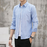White Work Shirts Men's Casual Long-Sleeved Business Slim-Fit Pocket Shirt