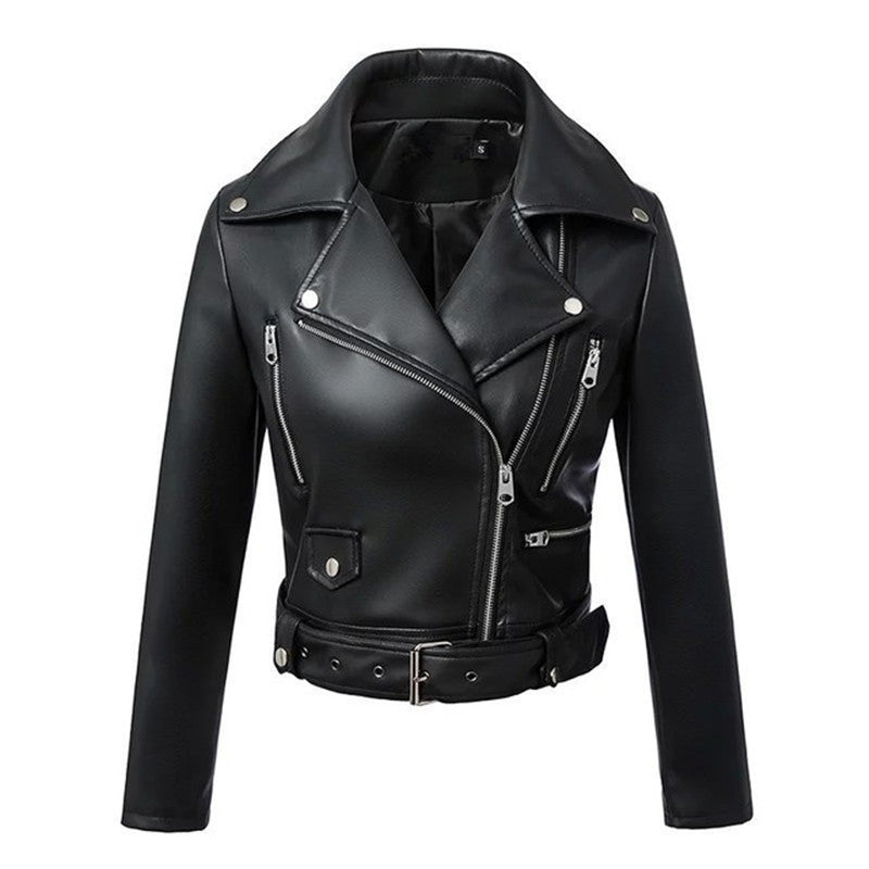 Leather Biker Coat Gothic Leather Jacket Women Pu Jackets Short Spring and Autumn Leather Coat