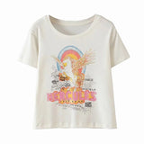 Oversized 90S T Shirt Rainbow White Horse Unicorn Cotton Short Sleeve T-shirt