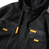 Denim Varsity Jacket Autumn Hooded Denim Jacket Men's Fashionable Printed Letter Men's Workwear Jacket
