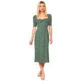 Milkmaid Square Collar Summer Short Sleeve Waist-Tight Seaside Holiday Floral Midi Dress