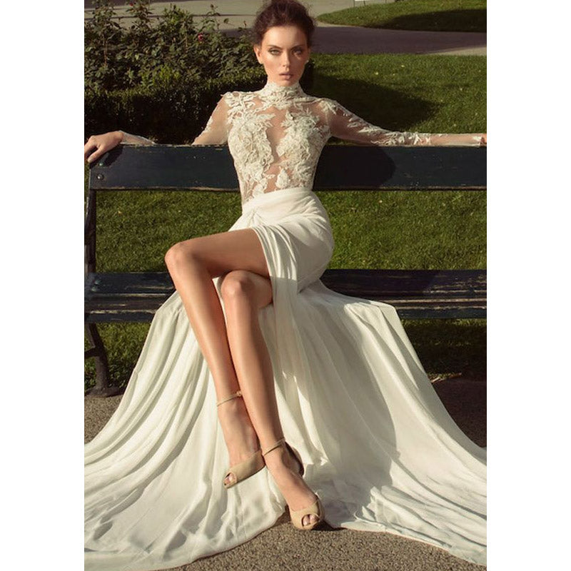 Formal Dresses & Gowns Summer Women's Dress Sexy Lace Long Sleeve See-through Dress