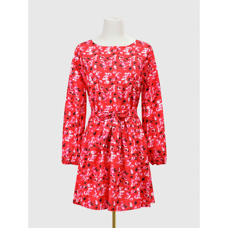 Nina Parker Graffiti Dress Fashionable Flower Print Long Sleeve Dress