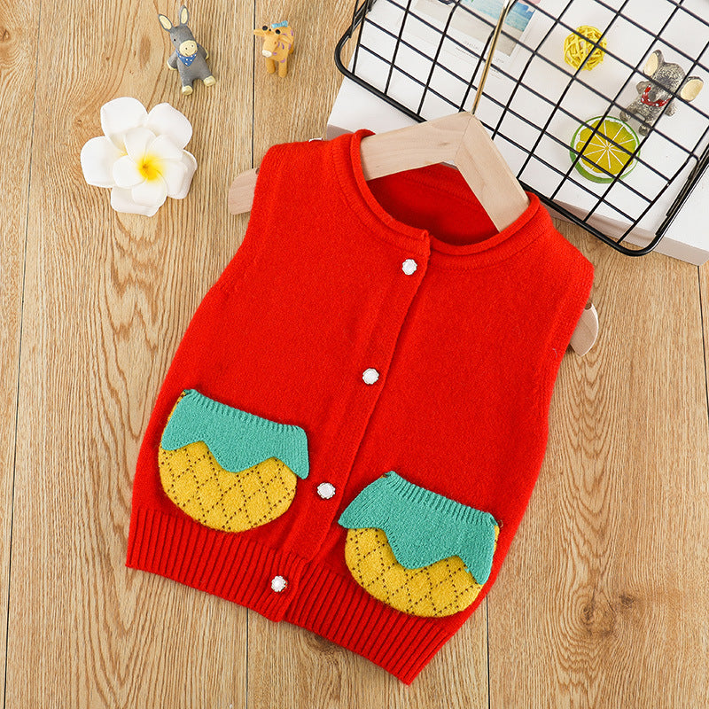 Boys Sweater Vest Fall Winter Kids' Sweater Pineapple Cute Cardigan Vest Jacket