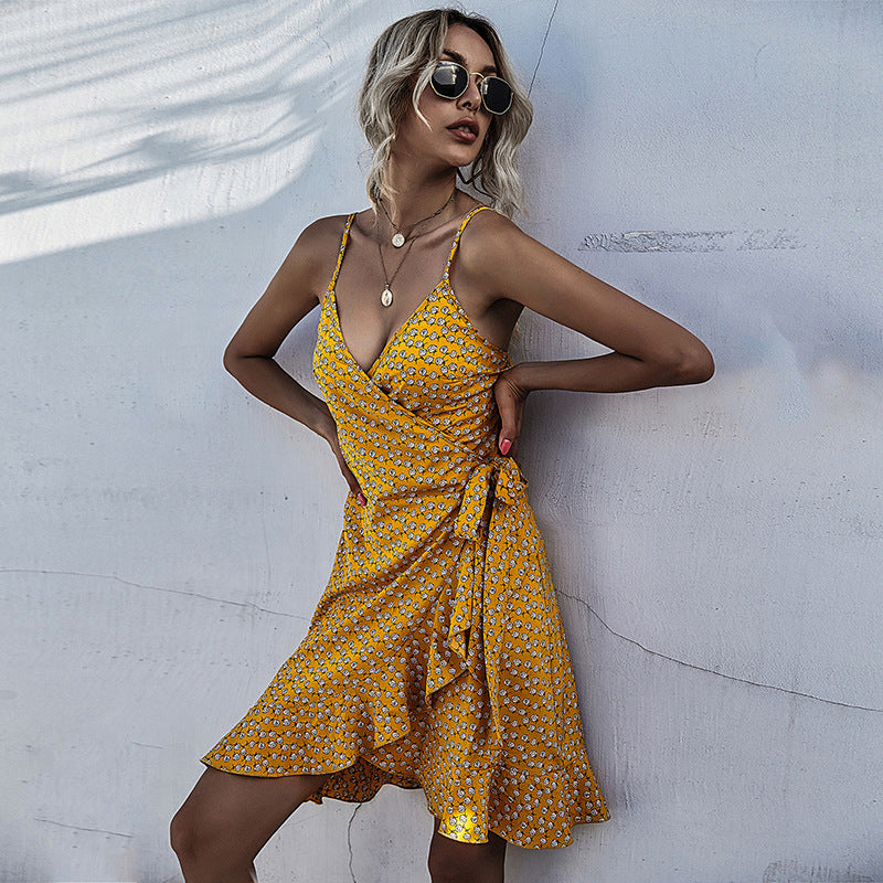 Homecoming Dresses Summer Printed Ruffled Spaghetti Straps Dress for Women