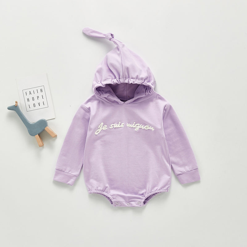 Autumn Rompers Solid Color Baby Long-Sleeved Jumpsuit Baby Girl Hooded Romper