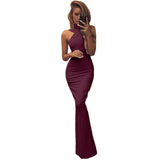 Formal Dresses & Gowns Sexy Solid Color Turtleneck Halter Backless Evening Dress