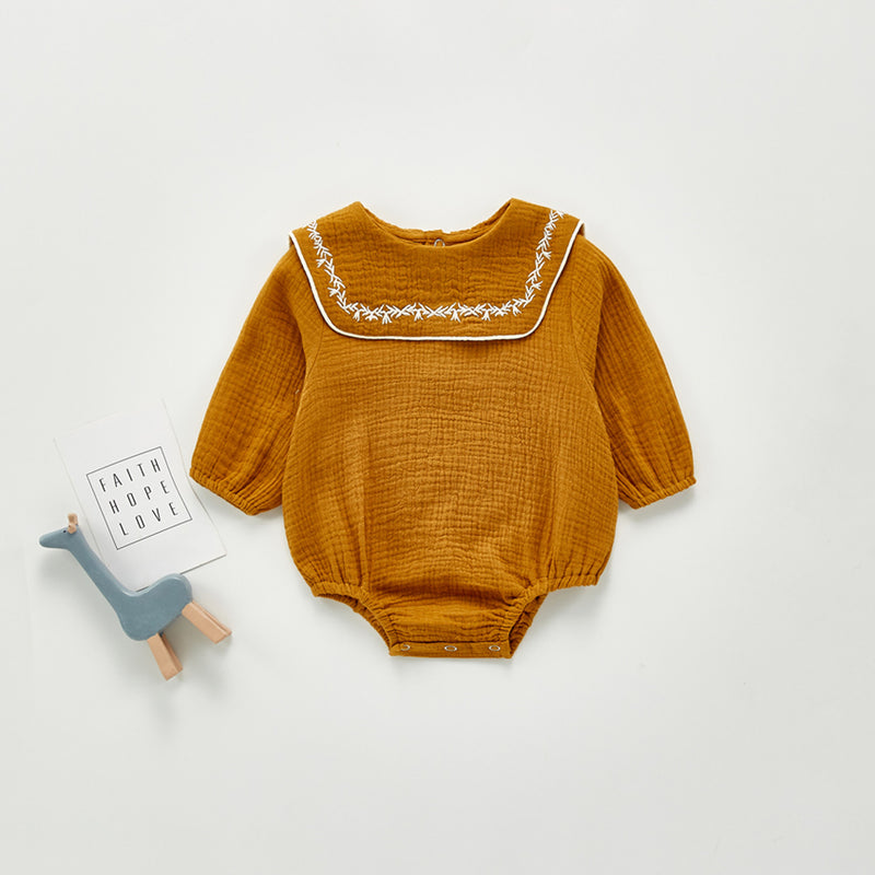 Autumn Rompers Autumn Sailor Collar Embroidery Rompers Jumpsuit Outwear