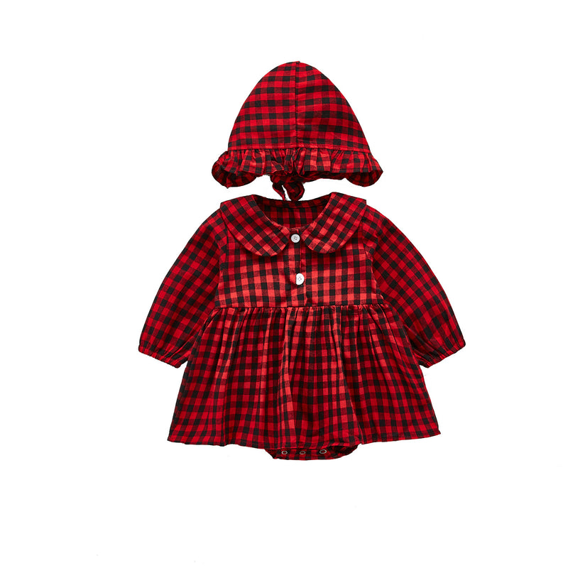 Autumn Rompers Plaid Baby's Gown Long-Sleeve Jumpsuit Romper Outwear