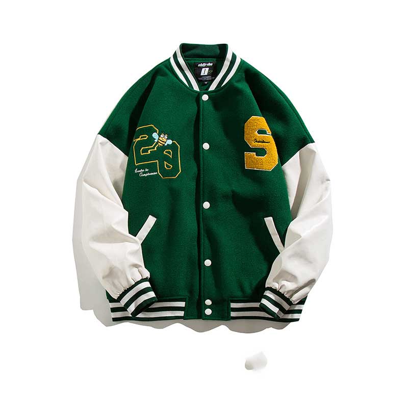 Vintage Letterman Jacket Spring and Autumn Ordinary Color Matching Patch Pocket Casual Flight Jacket