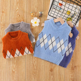 Boys Sweater Vest Baby Pullover Little Kids' Sweater Waistcoat Plaid Jacquard Knitted Vest