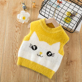 Boys Sweater Vest Baby Wool Pullover Cute Kitty Jacquard Knitted Vest