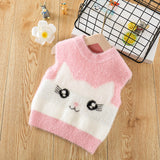 Boys Sweater Vest Baby Wool Pullover Cute Kitty Jacquard Knitted Vest