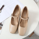 Nude Block Heels Mary Jane Shoes Autumn and Winter Square Head Female Chunky Heel High Heel