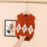 Boys Sweater Vest Baby Pullover Little Kids' Sweater Waistcoat Plaid Jacquard Knitted Vest