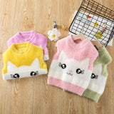 Boys Sweater Vest Baby Wool Pullover Cute Kitty Jacquard Knitted Vest