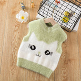 Boys Sweater Vest Baby Wool Pullover Cute Kitty Jacquard Knitted Vest