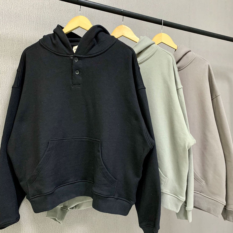 Fog Fear Of God Essentials Hoodie Henry Collar Button Hoodie Terry Coat