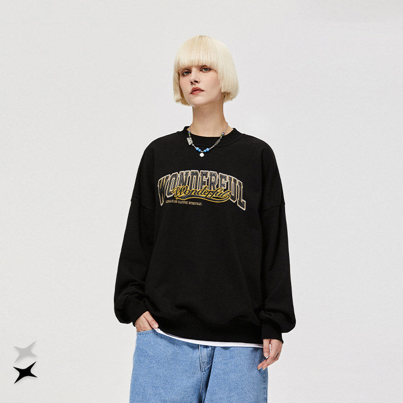 Preppy Aesthetic Sweatshirt Contrast Color Letter Sweater Autumn Loose
