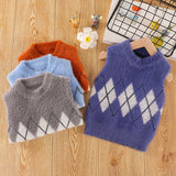 Boys Sweater Vest Baby Pullover Little Kids' Sweater Waistcoat Plaid Jacquard Knitted Vest