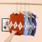 Boys Sweater Vest Baby Pullover Little Kids' Sweater Waistcoat Plaid Jacquard Knitted Vest