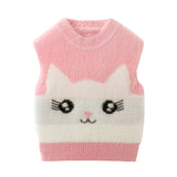 Boys Sweater Vest Baby Wool Pullover Cute Kitty Jacquard Knitted Vest