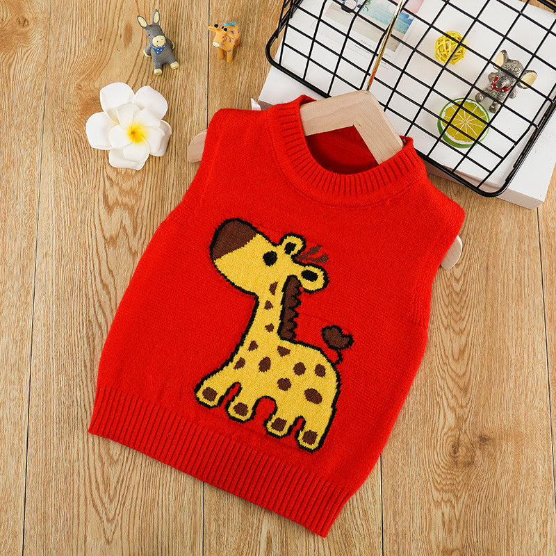 Boys Sweater Vest Baby Wool Pullover Cute Giraffe Jacquard Knitted Vest