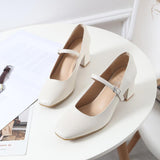 Nude Block Heels Mary Jane Shoes Autumn and Winter Square Head Female Chunky Heel High Heel