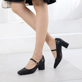 Nude Block Heels Mary Jane Shoes Autumn and Winter Square Head Female Chunky Heel High Heel