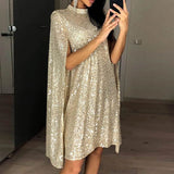 Daisy Buchanan Dress Small Stand Collar Sequins Dress Loose