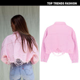 Brown Cropped Varsity Jacket Pink Navel Denim Jacket Coat