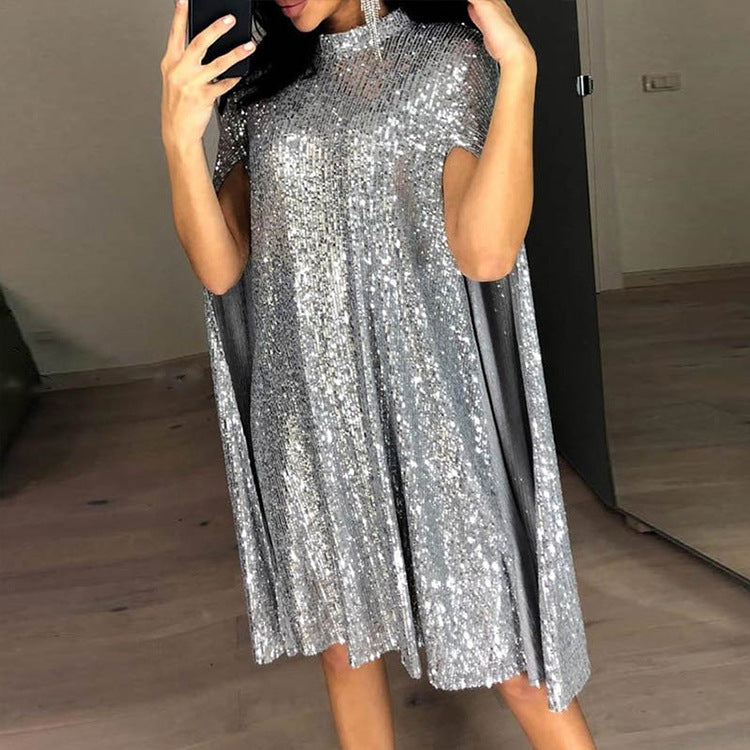 Daisy Buchanan Dress Small Stand Collar Sequins Dress Loose