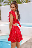 Milkmaid Dress Polka Dot Vest Dress Backless Sexy Red Solid Color dresses
