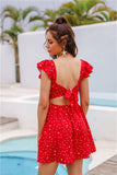 Milkmaid Dress Polka Dot Vest Dress Backless Sexy Red Solid Color dresses