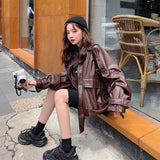 Cute Leather Jacket Women's Spring and Autumn Loose Motorcycle Clothing