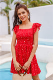 Milkmaid Dress Polka Dot Vest Dress Backless Sexy Red Solid Color dresses