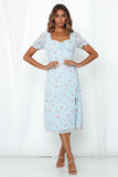 Milkmaid Dresses Summer Printed Vintage Square Collar Short Sleeve Maxi Dress