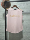 T Shirt Balmain Cotton Gold Hem Sleeveless Vest for Women