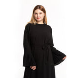 Muslim Women Stylish Kashibo Abaya Muslim Ladies Long Gown Islamic Clothing Jilbab Jalabiya Plus Size New Round Neck Hundred Patchwork Flared Sleeves Slim Dress