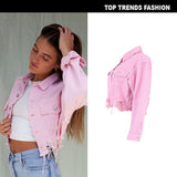 Brown Cropped Varsity Jacket Pink Navel Denim Jacket Coat