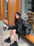 Cute Leather Jacket Women's Spring and Autumn Loose Motorcycle Clothing