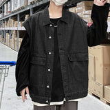 Denim Varsity Jacket Autumn Denim Vest Man Multi-Pocket Sleeveless Jacket Overalls