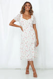 Milkmaid Dresses Summer Printed Vintage Square Collar Short Sleeve Maxi Dress