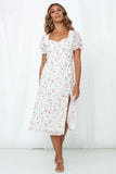 Milkmaid Dresses Summer Printed Vintage Square Collar Short Sleeve Maxi Dress