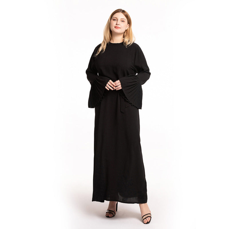 Muslim Women Stylish Kashibo Abaya Muslim Ladies Long Gown Islamic Clothing Jilbab Jalabiya Plus Size New Round Neck Hundred Patchwork Flared Sleeves Slim Dress