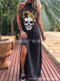 Skull Dress Women's Skull Print Strapless round Neck Sexy Dress
