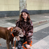 Cute Leather Jacket Women's Spring and Autumn Loose Motorcycle Clothing